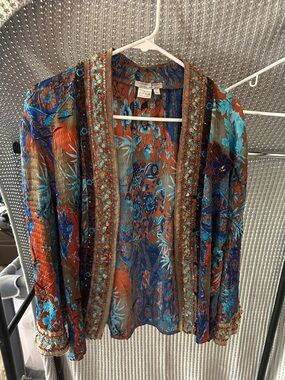 Alberto Makali Floral Kimono Jacket in Turquoise & Rust